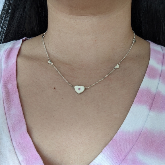 RARE Silver Pink Sapphire Multi Heart Necklace - Picture 4 of 4